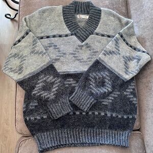 VINTAGE BARCLAY Men's Gray Patterned Eclectic Grandpa Novelty Sweater Sz 42